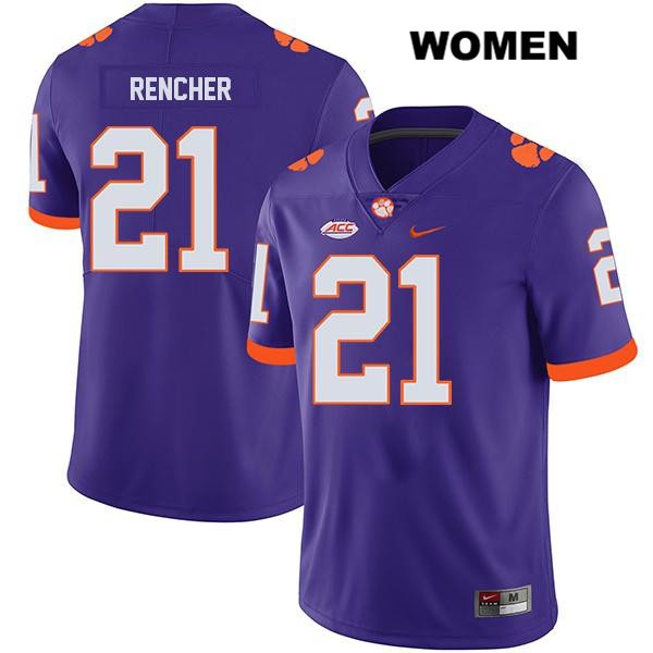 Women's Clemson Tigers #21 Darien Rencher Stitched Purple Legend Authentic Nike NCAA College Football Jersey WQL4246RK